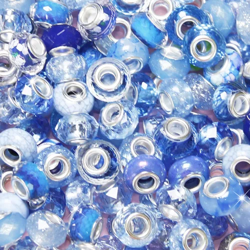 Miniatura 14 de ZYEHXED 60 Piezas Cuentas Negras de Agujero Grande, Cuentas Grandes de Artesanía Europea, Cuenta de Lampwork Murano de Agujero Grande, Cuenta