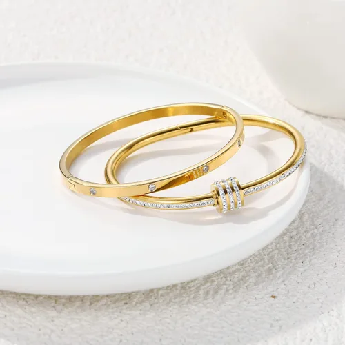 Miniatura 3 de Pulsera de acero inoxidable para mujer, chapada en oro, con cubo, bisagra de circón, joyería ovalada, testigo del regalo del amor