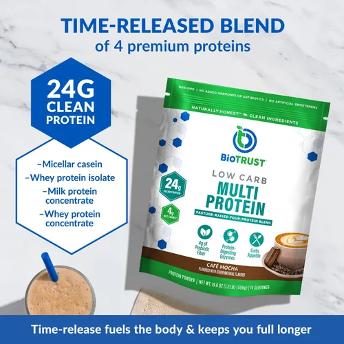 Miniatura 3 de BioTrust Proteína en polvo baja en carbohidratos: deliciosa mezcla de suero de leche y caseína de vacas alimentadas con pasto sin hormonas, sin OMG