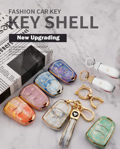 Miniatura 4 de ontto Compatible con Cadillac Key Fob Cover Marble Pattern Key Skin Durable Key Holder Azul