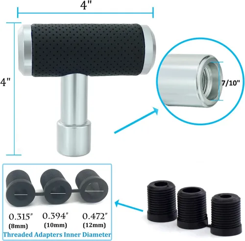 Miniatura 2 de Pomo de palanca de cambios en T para coche, estilo joystick con cubierta de aleación y palanca de cambio de cuero, compatible con la mayoría