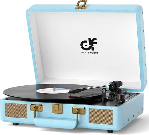 Maleta para reproductor de discos de vinilo con altavoces integrados, Bluetooth inalámbrico, estilo vintage, tocadiscos de 3 velocidades, soporte