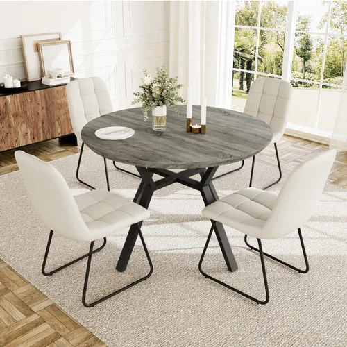Miniatura 12 de HIPIHOM Juego de mesa de comedor redonda extensible para 6 personas, mesa de cocina extensible de 43.3 a 59.1 pulgadas con 6 sillas tapizadas, Mesa