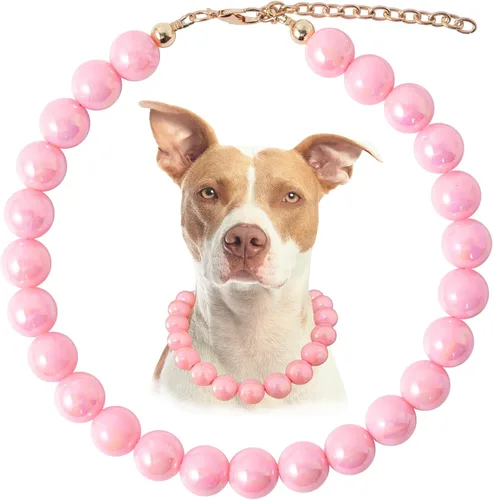 Miniatura 8 de Collar de perlas con cuentas para perro, hecho a mano, collar de perro elegante con campana, joyería para perros pequeños, cachorros (M, rosa crema)