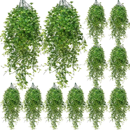 Miniatura 15 de Hoteam 12 Piezas Plantas Colgantes Artificiales de 32 Pulgadas Enredaderas de Hiedra Falsa con Hojas Falsas Plantas Artificiales de Patio Vegetación