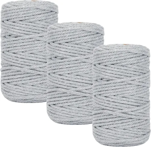 Miniatura 10 de PHUNTTEK Cordón de macramé de 0.079 in x 590 yardas, 18 rollos de cuerda de algodón natural, 3 soportes de cuerda de yute, cuerda suave, hilos