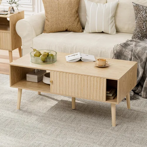 Miniatura 9 de LCRBOL Mesa de café con almacenamiento, Mesa de comedor bohemia con cajón acanalado y patas de madera maciza, Mesas de café pequeñas para sala