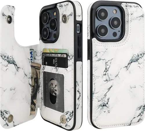 Miniatura 9 de HAOPINSH Funda tipo cartera para iPhone 14 Pro con tarjetero, patrón de flores pálidas en la parte trasera, de piel sintética, con ranuras para Flor