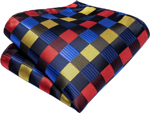 Miniatura 60 de Hi-Tie Corbata clásica de cachemira para hombre con pañuelo y gemelos a cuadros