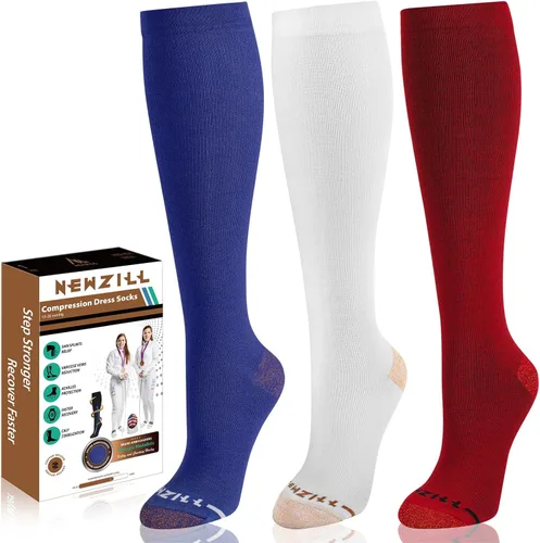 Miniatura 18 de NEWZILL Calcetines de compresión de cobre para mujeres y hombres, de 15-20 mmHg, algodón con control de olores, calcetines de vestir para negocios