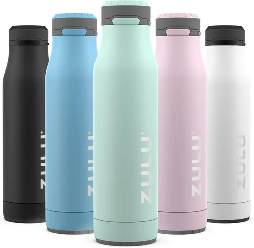 Miniatura 11 de Botella de agua con aislamiento al vacío de acero inoxidable ZULU Ace con pico para tragar, tapa con cierre a prueba de fugas y base extraíble