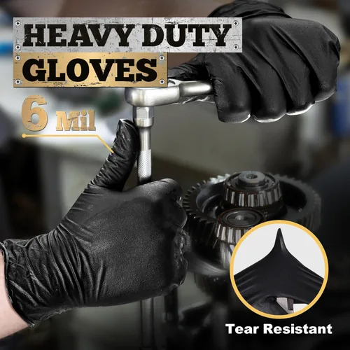 Miniatura 2 de TitanFlex Heavy Duty Black Nitrile Gloves, 6 Mil, Fully Textured, Mechanic Disposable Gloves, Latex Free, Powder Free