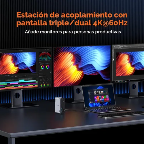 Miniatura 3 de TobenONE Estación de acoplamiento para laptop 18 en 1, 3 monitores, pantalla triple 4K con 3 HDMI, 9 puertos USB, Gigabit Ethernet, PD3.0
