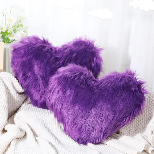 Miniatura 9 de Enhon 2 almohadas esponjosas de corazón de piel sintética en forma de corazón, almohadas de felpa suaves de 20 x 15.7 pulgadas, almohadas con Blanco
