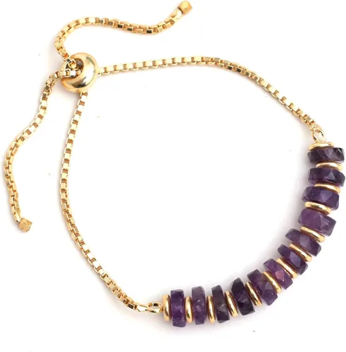 Miniatura 47 de Natural Heishi Beads With Spacers Slider Bracelet Gemstone Healing Jewelry With 14k Yellow Gold Plated 8- Inch Adjustable Length
