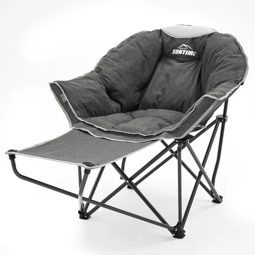 OUTDOOR LIVING SUNTIME Silla de campamento cómoda acolchada de gran tamaño con reposapiés extraíble, capacidad de peso de 400 libras, silla plegable