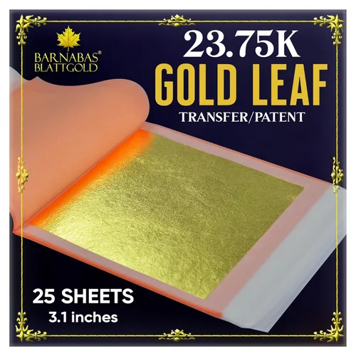 Miniatura 16 de Barnabas Blattgold Hoja de oro, oro real de 22 quilates [25 hojas, 3.1 pulgadas] - Patente de transferencia para pintura, artes y manualidades
