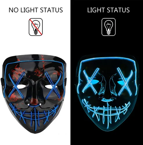 Miniatura 2 de Poptrend Máscara de Halloween con luz LED para festivales, cosplay, disfraz de Halloween, fiestas de máscaras, carnaval, regalos (azul)