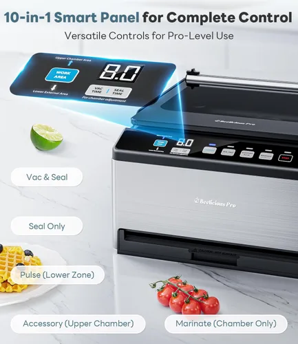 Miniatura 10 de DualCore CVS101 - Sellador al vacío de cámara para líquidos y Sous Vide, zonas de vacío dobles de 6L y abrazadera de bolsa extra ancha, 4 bombas