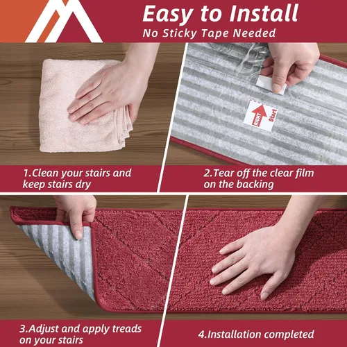 Miniatura 40 de COSY HOMEER - Alfombra antideslizante para escaleras, para interiores y escalones de madera, para niños y perros, 100 % poliéster, base de Beige
