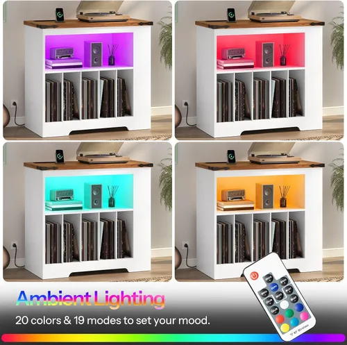 Miniatura 7 de HOOBRO WH80UDRS01 - Soporte para tocadiscos, soporte para tocadiscos con estación de carga y almacenamiento de discos, mesa para tocadiscos