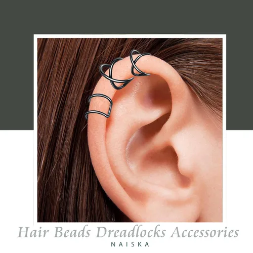 Miniatura 3 de NAISKA 24 piezas de joyería de pelo negro para trenzas con diamantes de imitación de cristal Loc Accesorios: aretes y clips de metal sin perforación