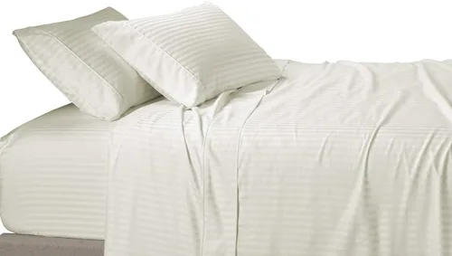 Miniatura 8 de Royal Tradition Damasco rayado 580 hilos, 100 % algodón tamaño Queen juego de sábanas de cama beige