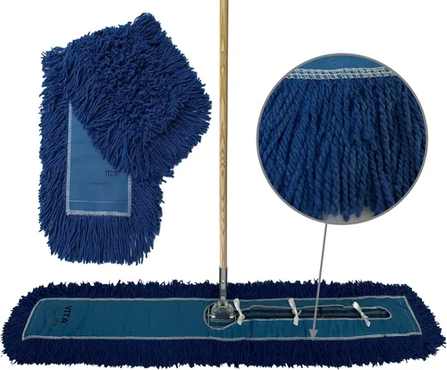 Kit de trapeador industrial para polvo, incluye cabezal de trapeador de bucle cerrado trenzado azul de 48 pulgadas, mango de madera y marco de