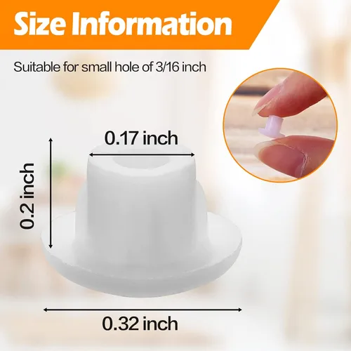 Miniatura 2 de 300 tapones de plástico de 0.173 in 0.17 pulgadas para tapa de perforación, tapones para silla, gabinete, armario, estante, color blanco