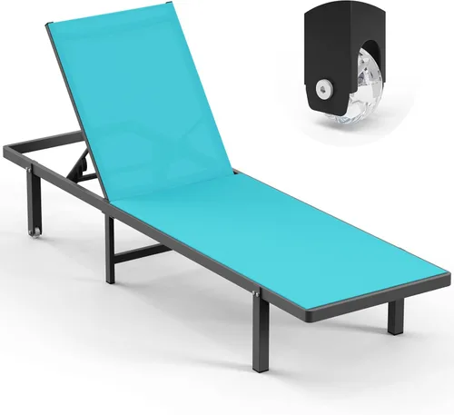 Miniatura 12 de Sillas de Descanso para Piscina, Tumbona al Aire Libre con Ruedas y Reclinable de 5 Posiciones -Fácil de Mover- Silla de Descanso de Aluminio