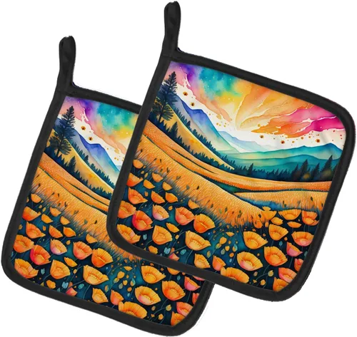 Miniatura 45 de Caroline's Treasures Juego de soportes para ollas de cocina coloridos de Asters, resistentes al calor, almohadillas calientes para cocinar, hornear