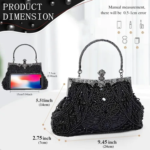 Miniatura 4 de Bolso de mano de Selighting, con cuentas, estilo de los años 1920, para mujer, formal, para novia, de boda, de graduación, elegante, para fiesta