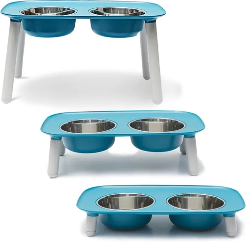 Comedero elevado doble para perros, con recipientes extraíbles de acero inoxidable y patas ajustables (40 onzas / 5 tazas por recipiente), de Messy