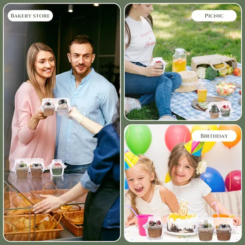 Miniatura 6 de Maxdot 150 recipientes transparentes individuales y 2 recipientes de plástico para cupcakes con tapa hermética conectada, soportes apilables