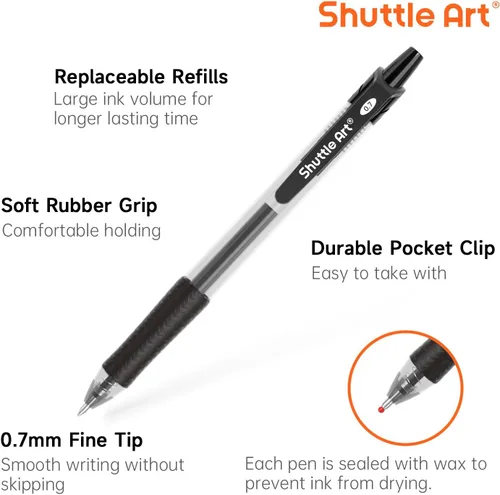 Miniatura 2 de Shuttle Art Bolígrafos de gel negros, paquete de 70 bolígrafos retráctiles de tinta de gel de punta media, escritura suave con agarre cómodo
