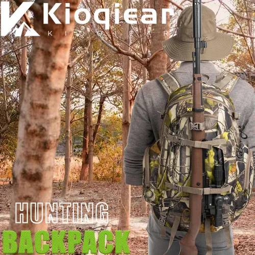 Miniatura 7 de Mochila de caza, equipo de caza al aire libre con cubierta para lluvia, paquete duradero de gran capacidad para el día de caza (camuflaje verde)