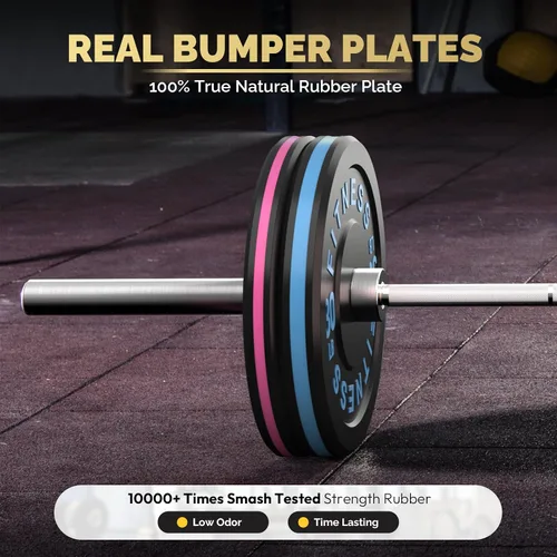 Miniatura 5 de Discos de peso olímpicos de 2 pulgadas y caucho para barras, discos para gimnasio en casa, entrenamiento de fuerza y levantamiento de pesas, 10 a