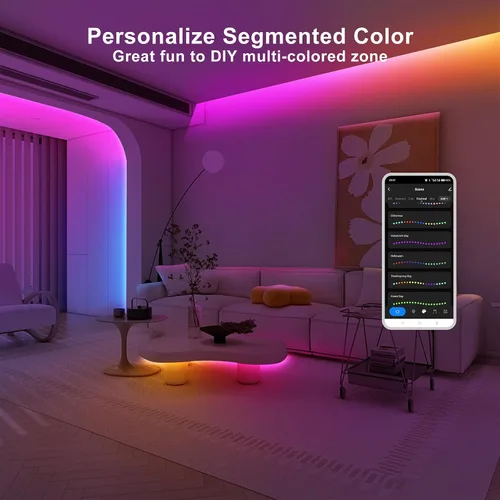 Miniatura 2 de Tatazone Tira de luz LED COB Bluetooth RGB+IC de 6.56 pies con aplicación, tira de luz COB de persecución, control segmentado, sincronización