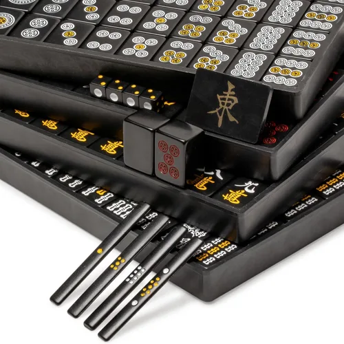 Miniatura 3 de Yellow Mountain Imports - Juego de Mahjong Riichi japonés - Azulejos negros de tamaño estándar y estuche de vinilo - con ficha del Viento del Este