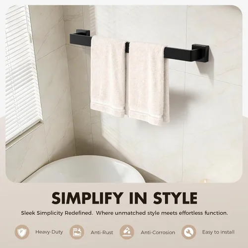 Miniatura 3 de Juego de 10 accesorios de baño negro mate, juego de herrajes de baño de acero inoxidable, toalleros para baño montados en la pared, juego de barras