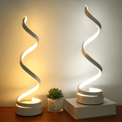Miniatura 10 de Juego de 2 lámparas de mesa LED en espiral modernas, lámpara de mesa de control táctil de 10 W con puertos de carga USB, regulable, 3 modos de Negro