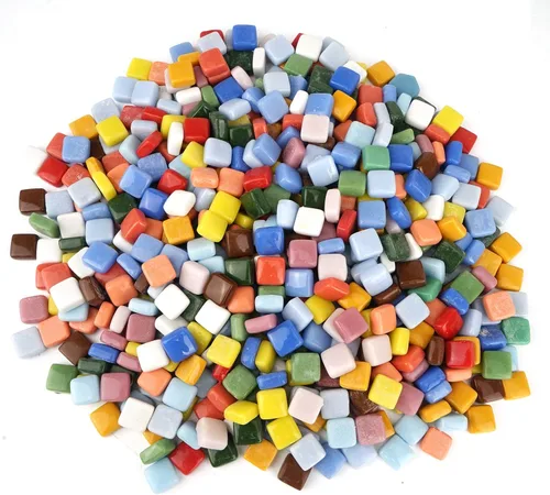 Miniatura 8 de Lanyani Azulejos de mosaico de vidrio vibrante de 2 libras para artes y manualidades, piezas de vidrio sueltas a granel coloridas baldosas cuadradas