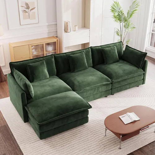 Miniatura 33 de GNIXUU 76" Modular Sectional Sofa, Beige Loveseat Sofa Cloud 2 Seater Couch, Comfy Chenille Love Seats 25" Deep Seat with 2 Pillows for Small Spaces