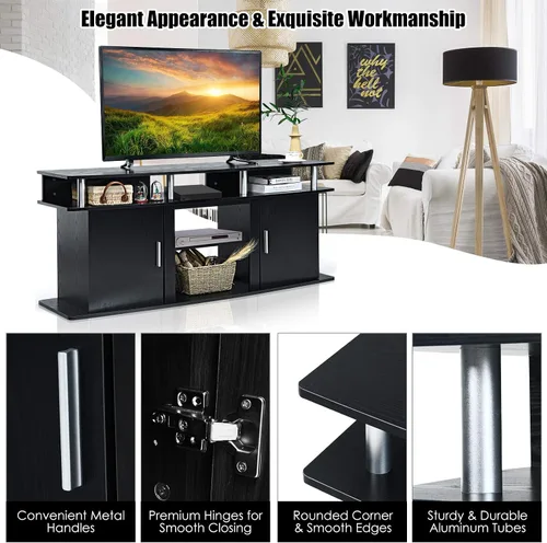 Miniatura 9 de Tangkula Moderno soporte de TV para televisores de hasta 70 pulgadas, mesa consola de sala de estar con 2 gabinetes y estantes abiertos, centro