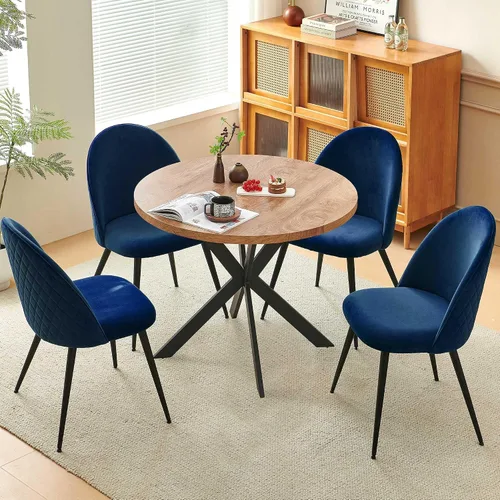 Miniatura 21 de Homedot Juego de mesa de comedor de 5 piezas para 4, diseño único de mesa de comedor con borde vivo y mesa gruesa con 4 sillas de comedor tapizadas