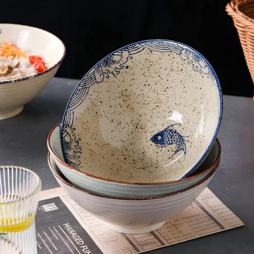 Miniatura 6 de Juego de cuencos de cerámica para ramen, 2 juegos de 34 onzas, cuencos grandes de sopa de fideos japoneses con cucharas y palillos para sopa