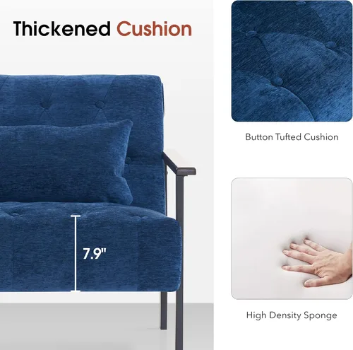 Miniatura 6 de MCombo Sillones decorativos modernos, sillón tapizado de felpilla, silla ergonómica para sala de estar HQ417 (1, azul oscuro)