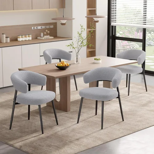 Miniatura 13 de Juego de 2 sillas de comedor, sillas de cocina modernas de mediados de siglo, silla de comedor tapizada Boucle con respaldo curvado y patas de metal