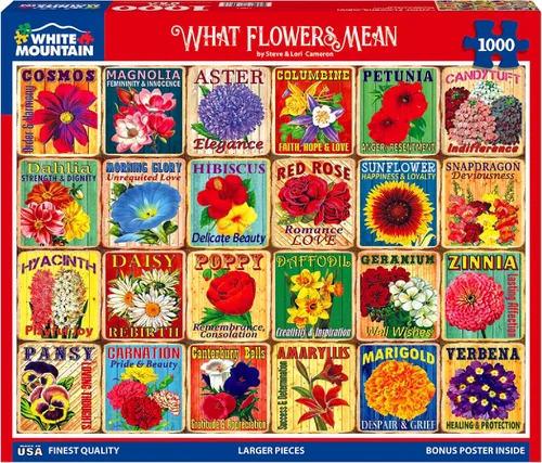 White Mountain Rompecabezas de 1000 piezas, rompecabezas de collage de flores coloridas con piezas grandes, regalo para adultos y familia, 24 x 30