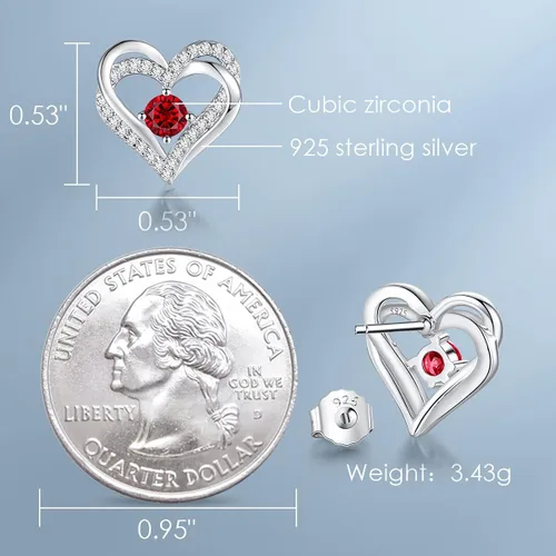 Miniatura 5 de Aretes CDE Forever Love Heart de plata de ley 925, chapados en oro rosa, con piedra de nacimiento de diciembre, circonita cúbica de calidad 5 A